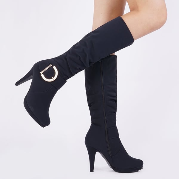 Women's Winter High Heel Knee High Boots - DARK BLUE - 2